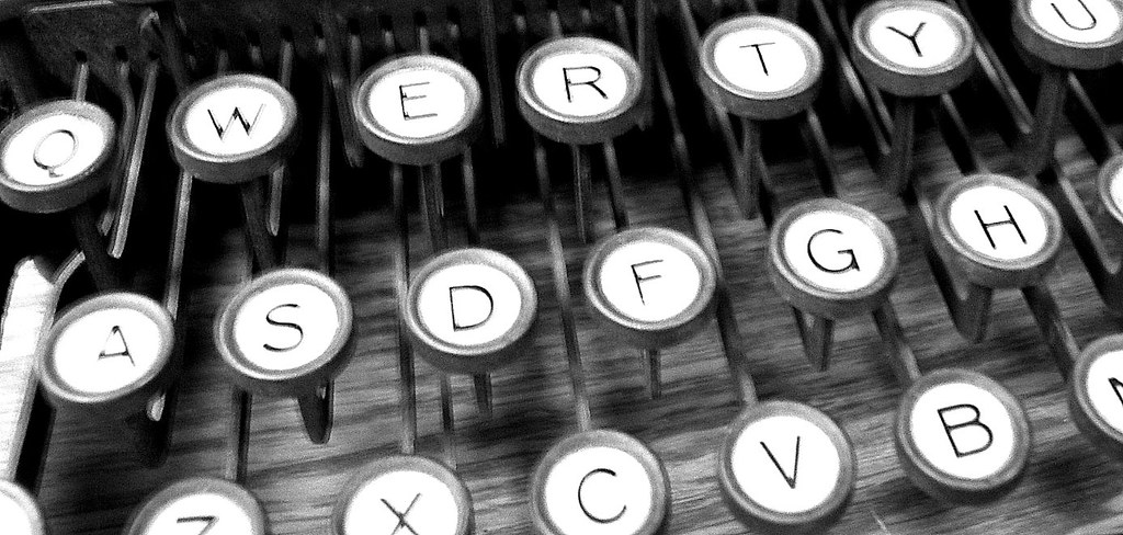 Closeup photo of old style manual typewriter keys